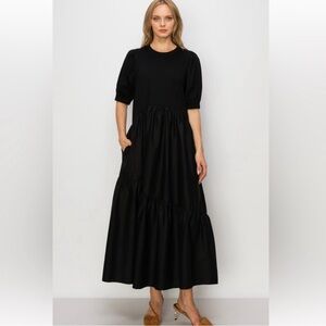 MELLODAY Tiered Black Dress